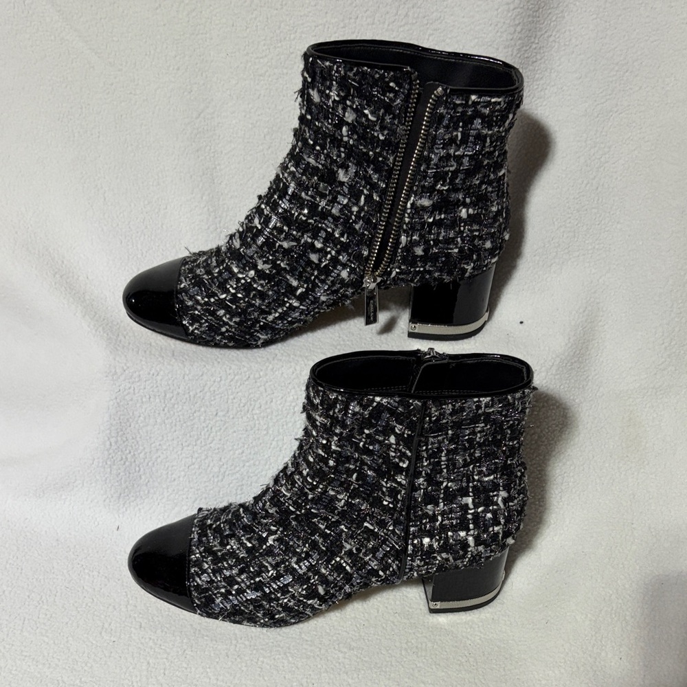 Michael Kors Stylish Black and White Tweed Ankle Boots